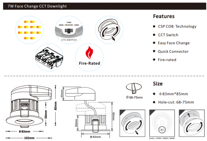 7w που οδηγείται downlight